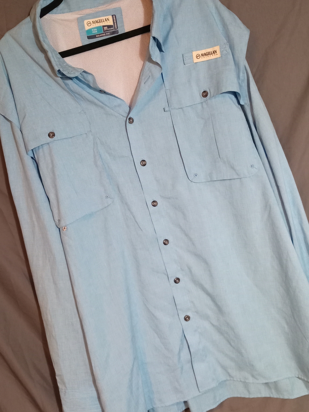 Magellan Outdoors Aransas Pass Light Blue Long Sleeve Fishing Shirt In XXL
